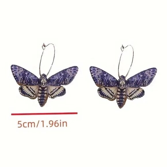 Skull Moth Acrylic Dangle Earrings - Picture 3 of 7